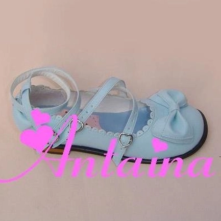 Matte light blue Lolita tea party shoes soft pastel blue casual everyday wear toe bow heart buckles crisscross straps comfortable