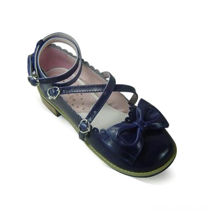 Ultramarine blue Lolita tea party shoes vibrant blue jewel-tone elegant substyle glossy finish toe bow heart buckles crisscross straps