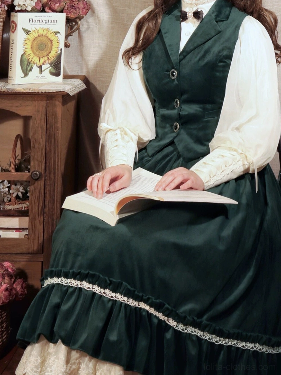 Lolita velvet waistcoat showing authentic 19th century victorian silhouette inspiration