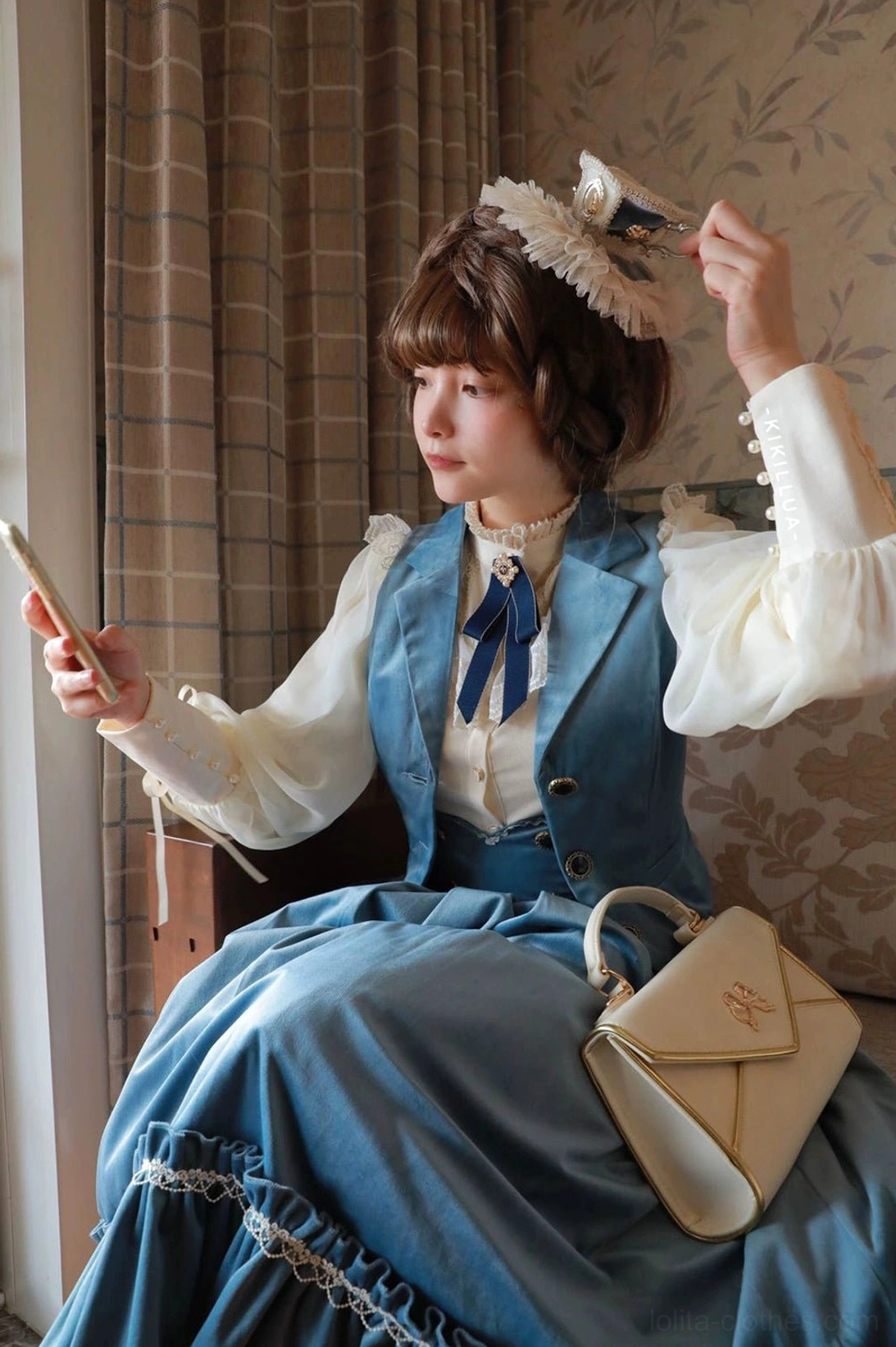 Victorian-inspired lolita waistcoat back detail with copper eyelet drawstring and corset design