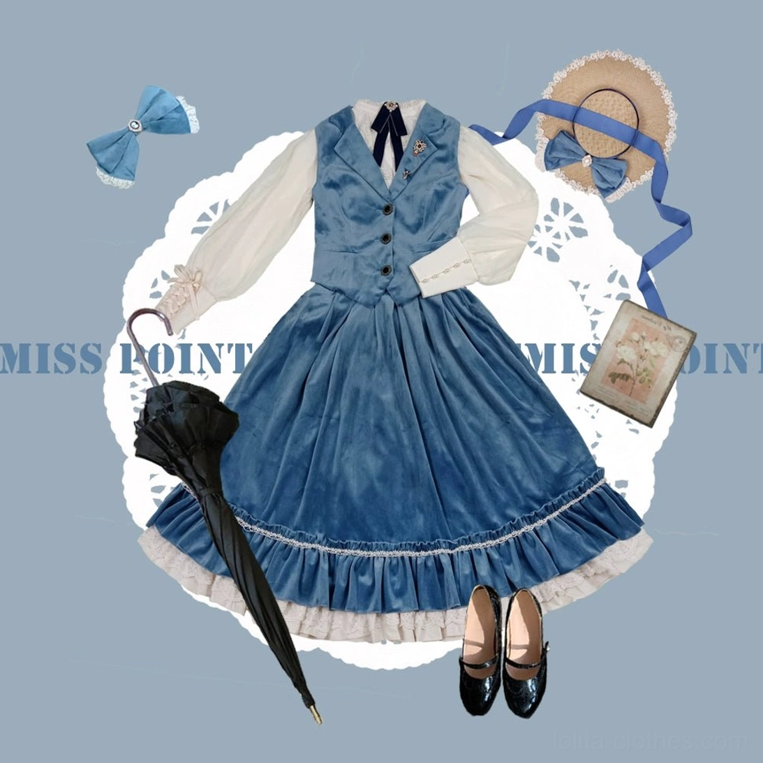 Lolita waistcoat size chart showing XS to XXL with bust waist and length measurements