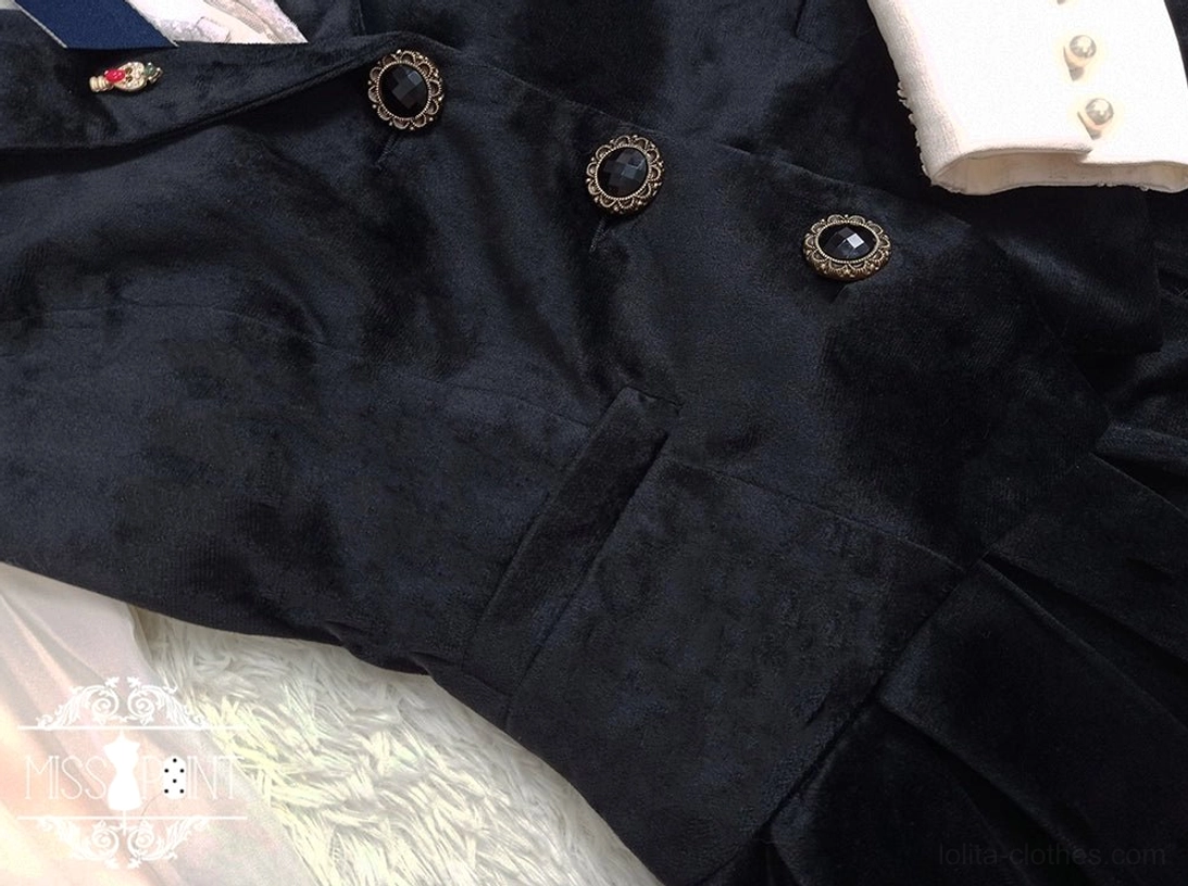 Lolita waistcoat styling coordination with stand-collar inner blouses and ruffled cuffs