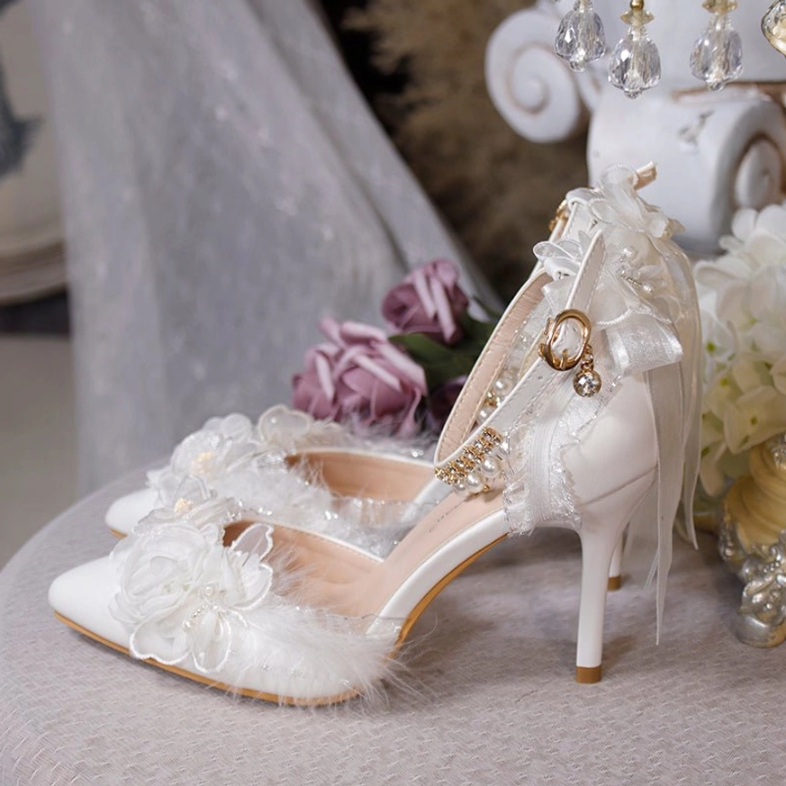 Lolita wedding high heels multi-color options navy blue black white light silver blue pearl bow stiletto heel choices