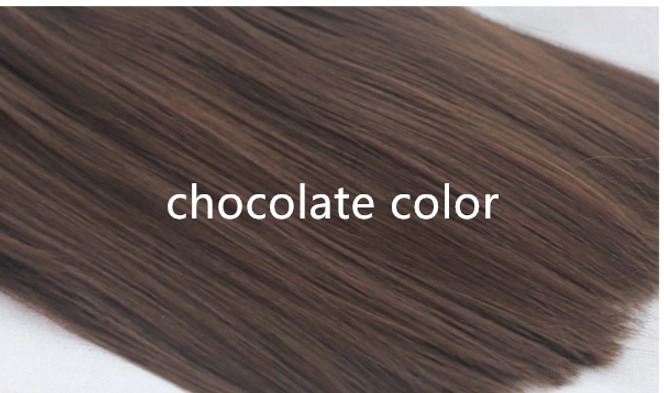 Close-up texture detail chocolate brown synthetic lolita wig hair fibers fine straight strands
