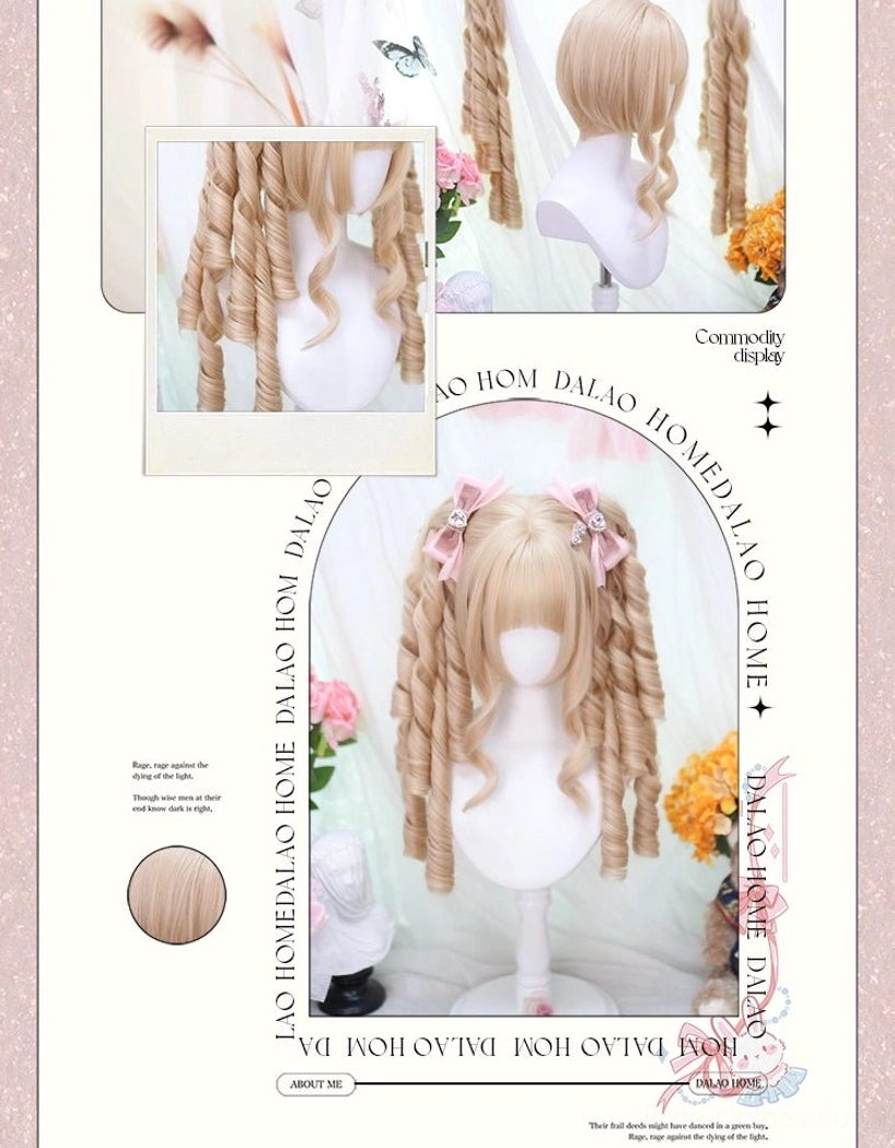 lolita wig official product showcase catalog flat lay blonde wig texture sample preview shots branded layout