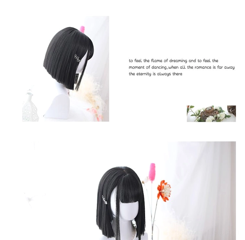 Japanese matte fiber lolita wig short bob color comparison chocolate brown shade reference
