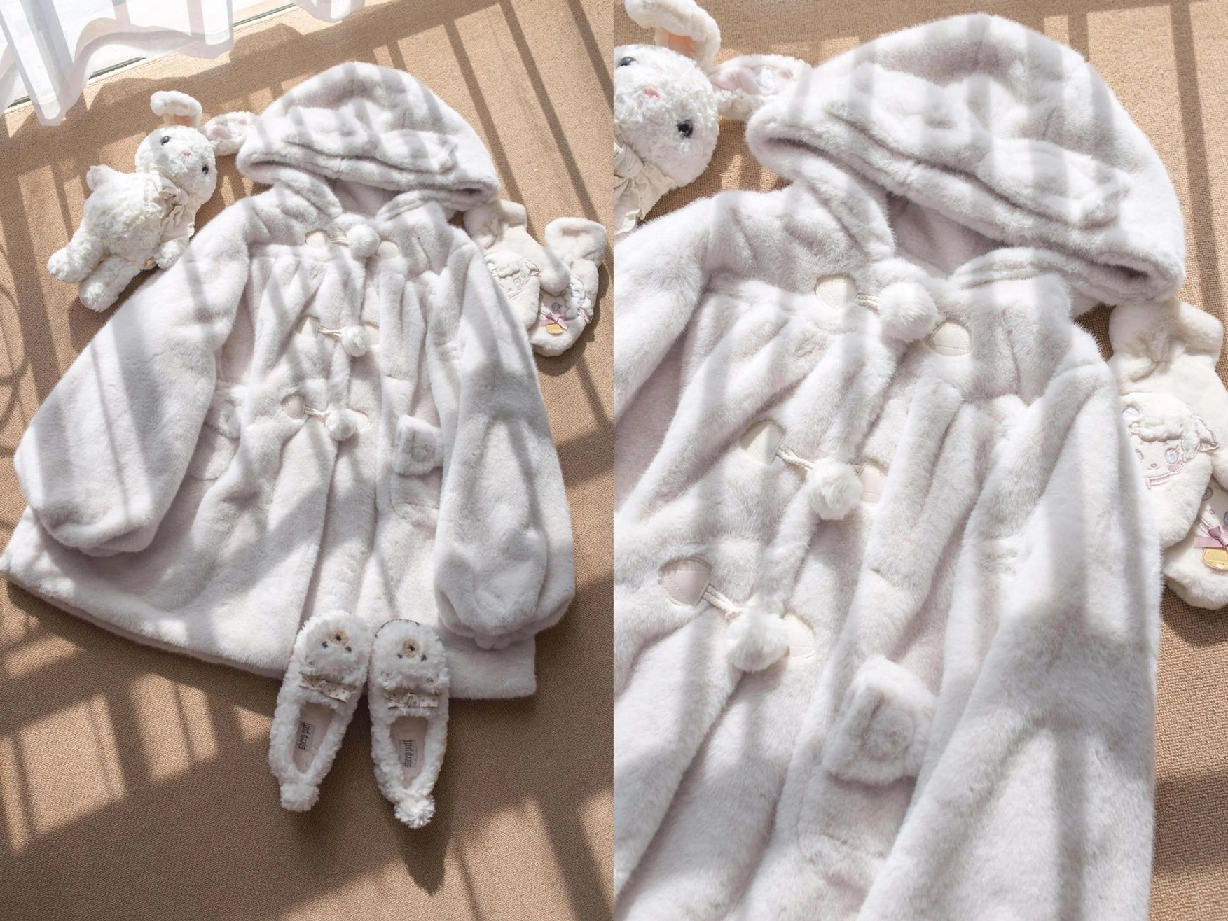 Lolita winter thickened fluffy overcoat care and maintenance guide showing washing instructions and fabric preservation tips for faux mink fur