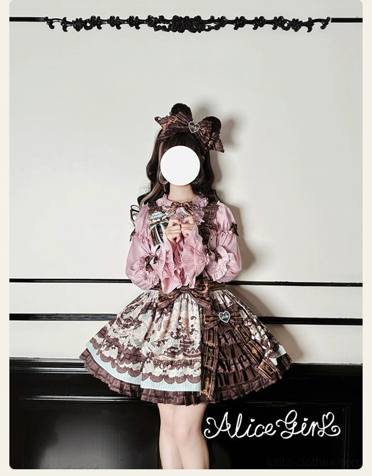 Long sleeve lolita blouse front button placket hidden jabot neckline kawaii construction detail