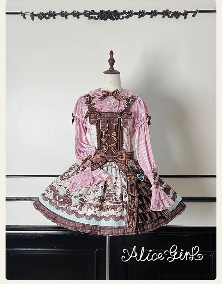Long sleeve lolita blouse side profile view ruffled collar bell cuff sleeve drop shoulder construction detail