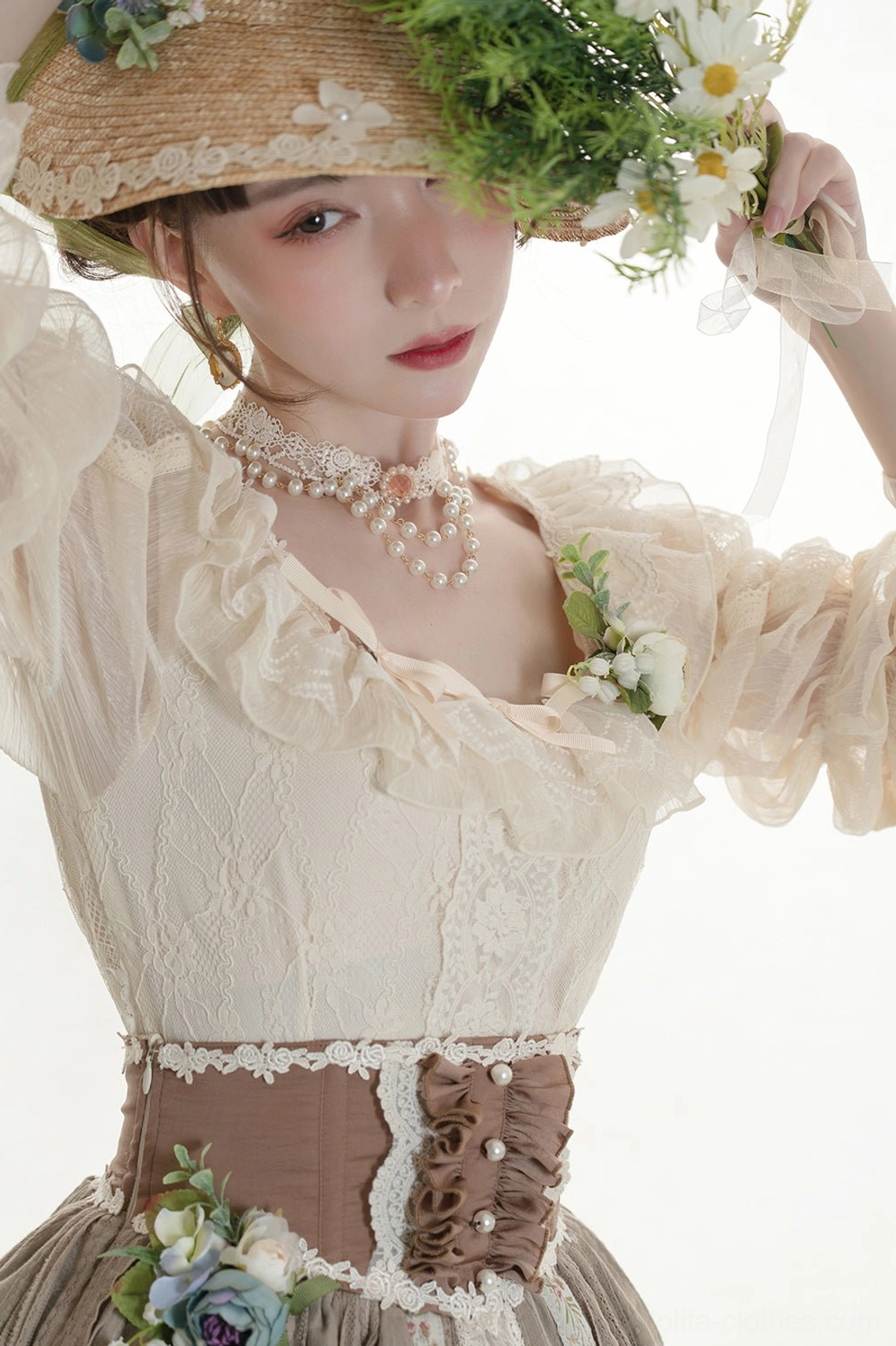 Cherry pink lotus root lolita blouse kawaii romantic aesthetic coordinate styling