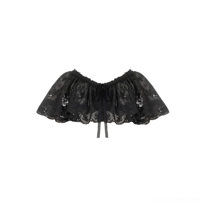 Love Poem black lolita shawl embroidered lace detail double-layered hem construction