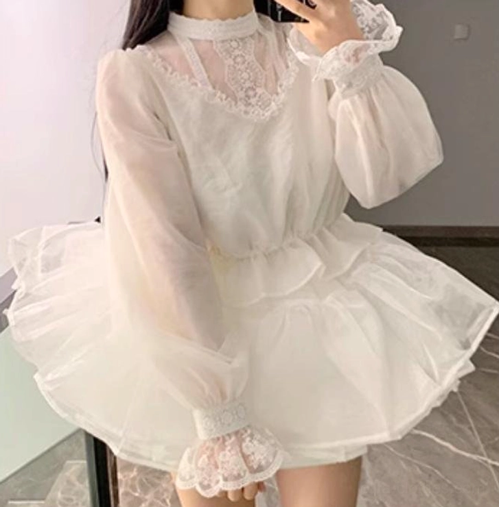 Love Poem classic lolita blouse beige cream color product detail shot embroidered lace collar cuff