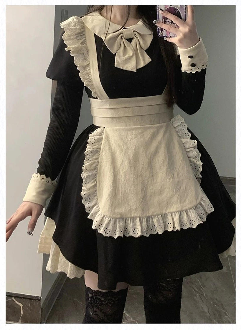 Vintage maid lolita dress color options and variations displayed together