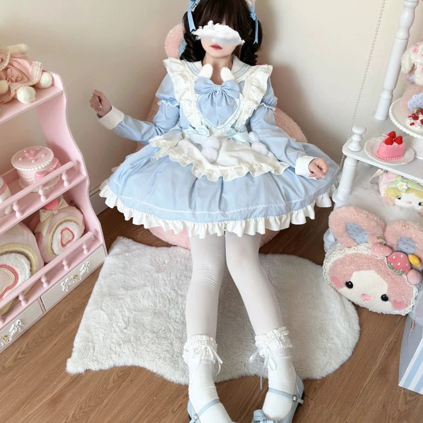 Detachable sleeves component for maid lolita dress, showing puffed sleeve design and attachment method for seasonal layering versatility
