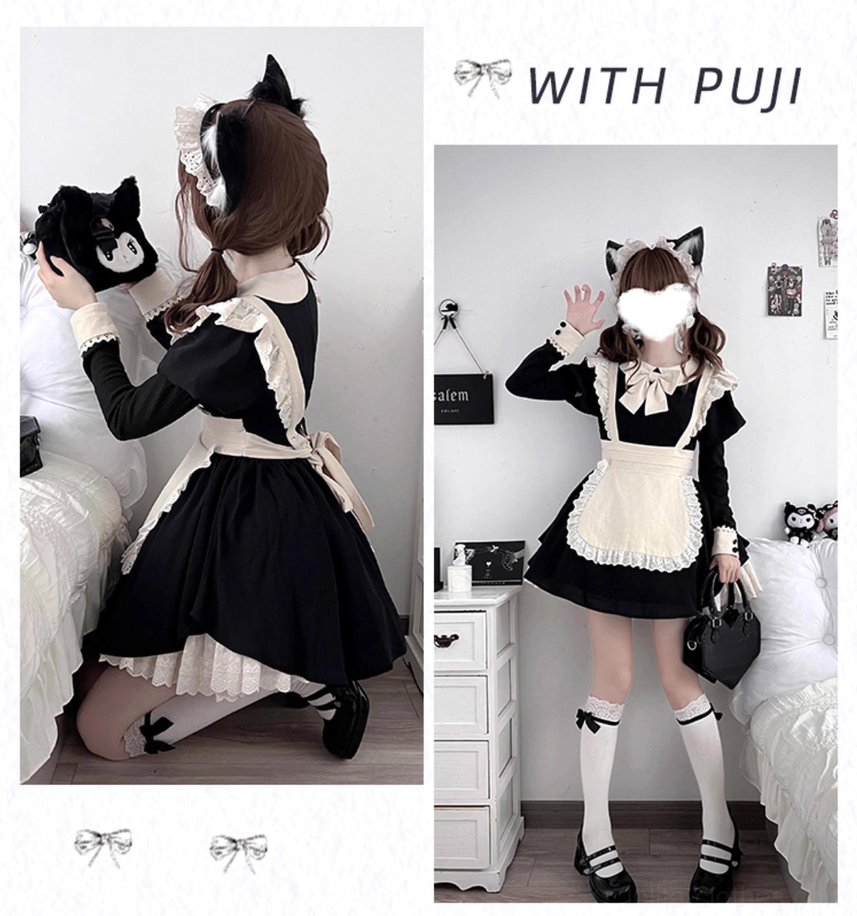 Maid lolita dress elastic cuff detail showing stretch functionality and comfort design