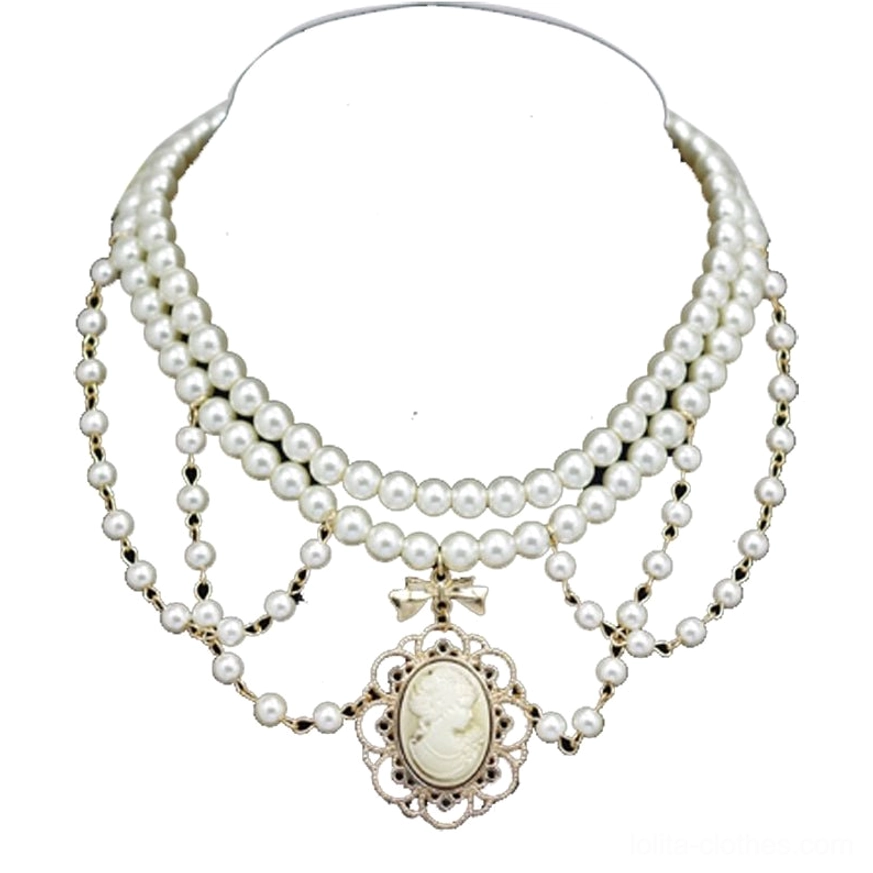 Manor Ball II cameo pearl necklace versatile styling inspiration multiple lolita fashion coordination examples sweet classic gothic elegant wearing occasions