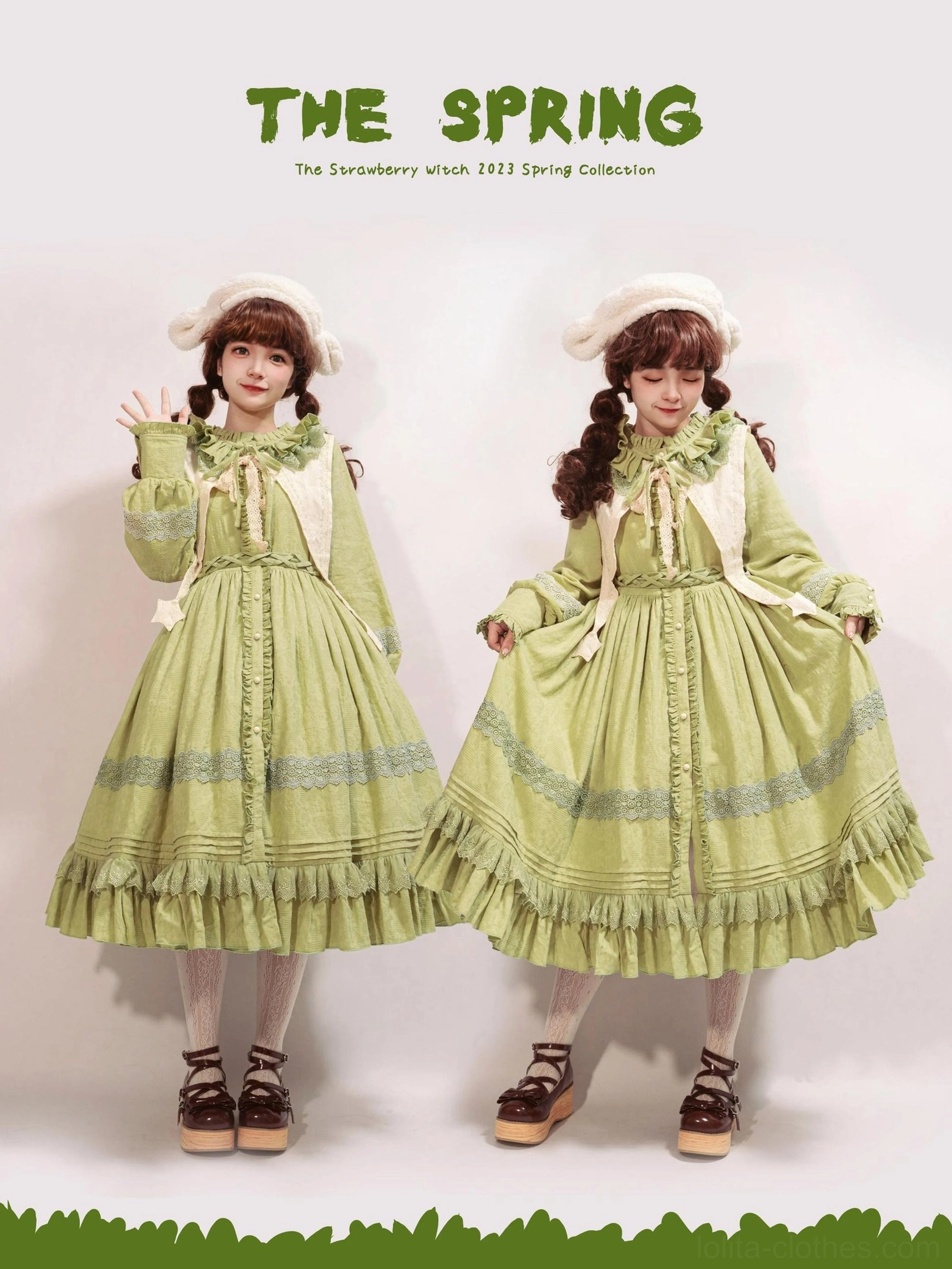 matcha green lolita op dress botanical inspiration spring foliage pastoral aesthetic fresh youthful energy styling