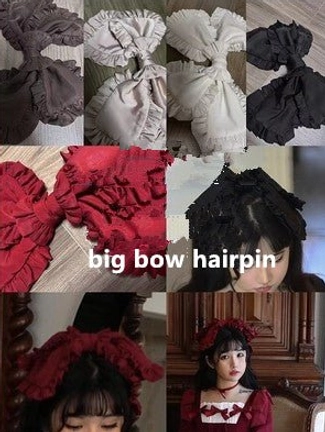 Matching color big hairpin accessory for velvet Lolita OP dress sold separately, showing coordinated styling option to complete classic Lolita aesthetic ensemble