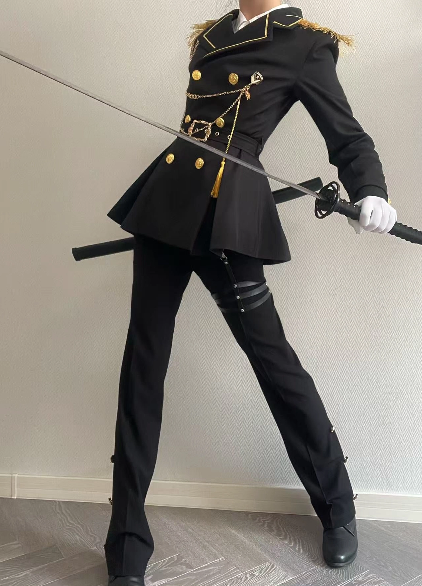 Military Ouji lolita pants only single piece showing slim-fit prince pants style functional pockets and adjustable waist