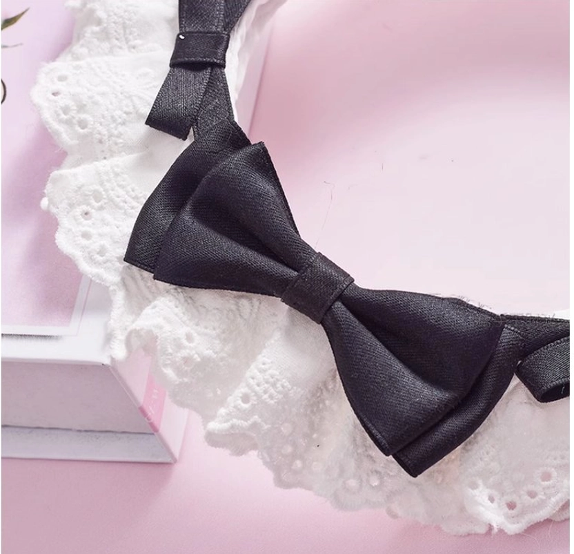Milk blue lolita lace KC headband celestial color option featuring elegant satin bow construction delicate cotton lace trim for ethereal coordinates