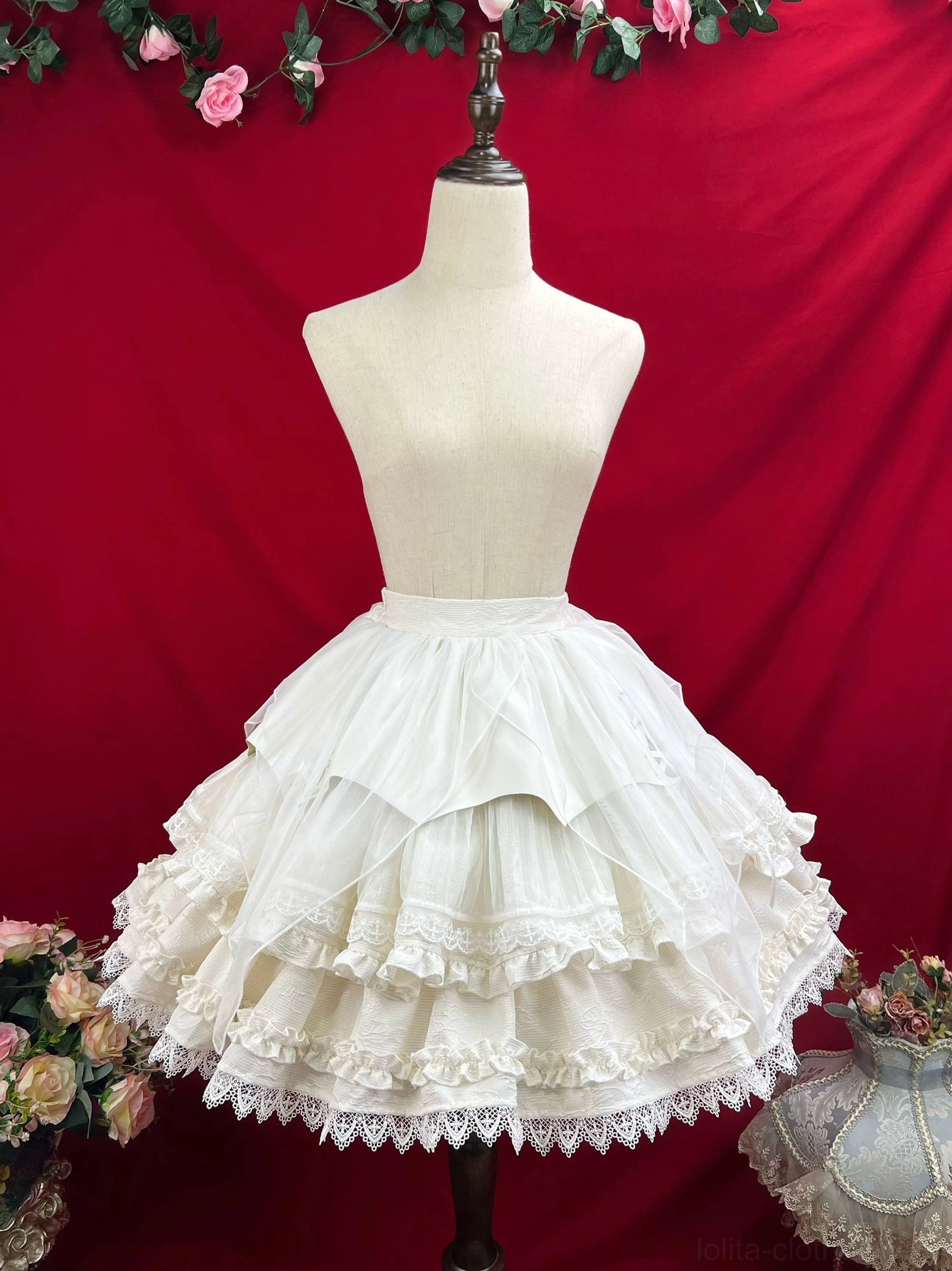 Milk white gothic lolita waistband accessory displayed showing optional belt enhancement for adding elegance and mystery to white dress ensemble
