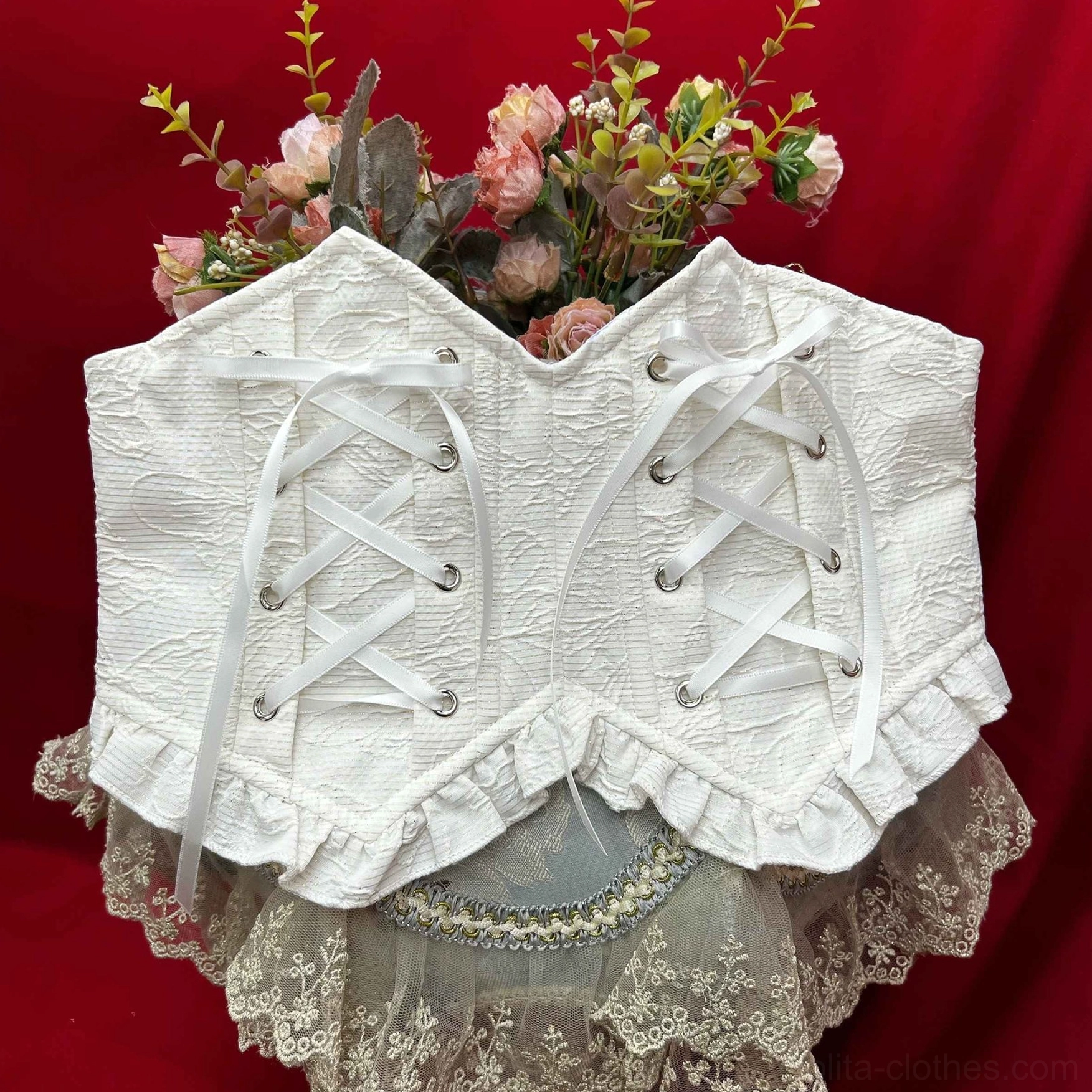 Milk white gothic lolita waistband decorative belt accessory available in sizes S through 2XL for elegant white dress ensemble enhancement