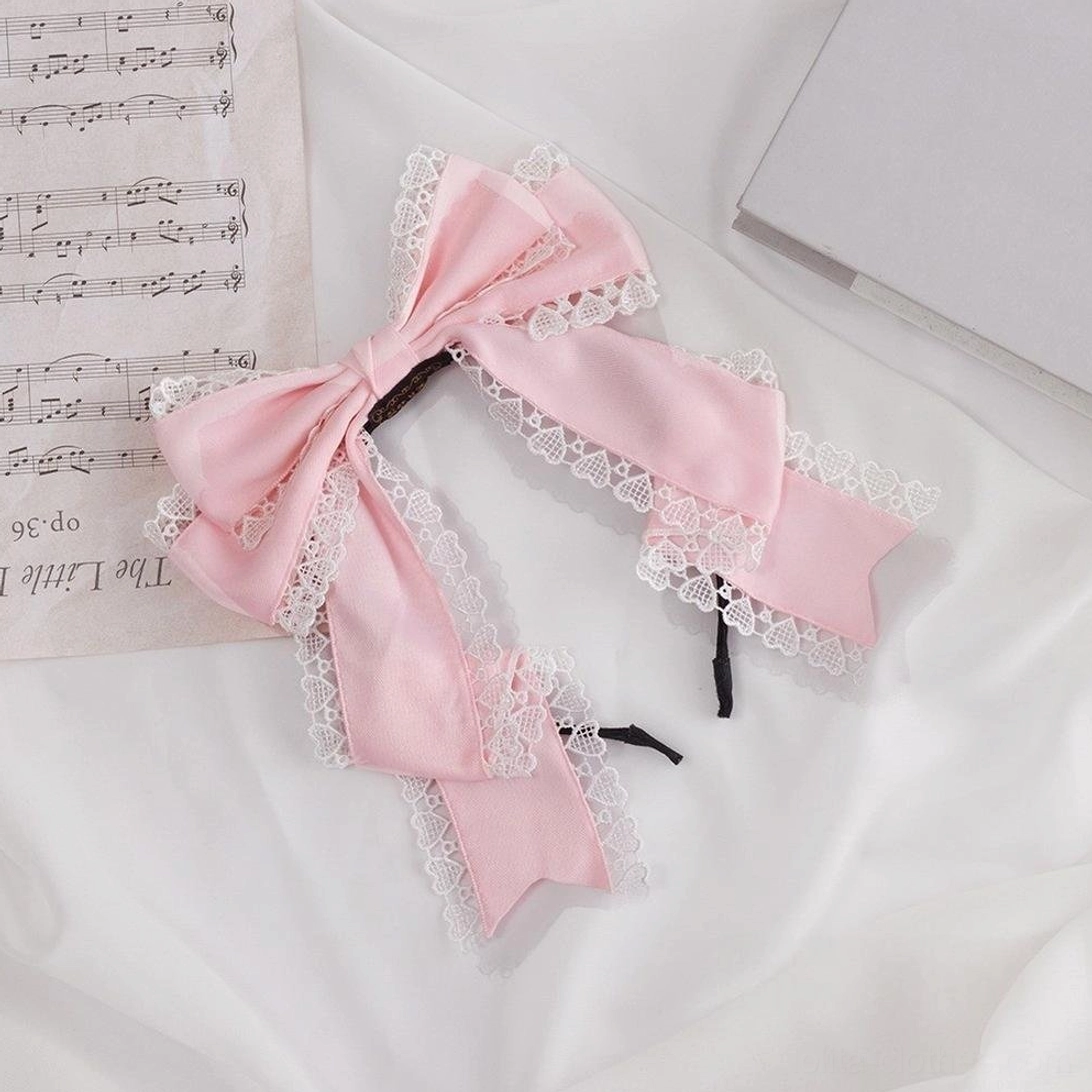 Milky blue clip-on sweet lolita bow hair headdress product display detail