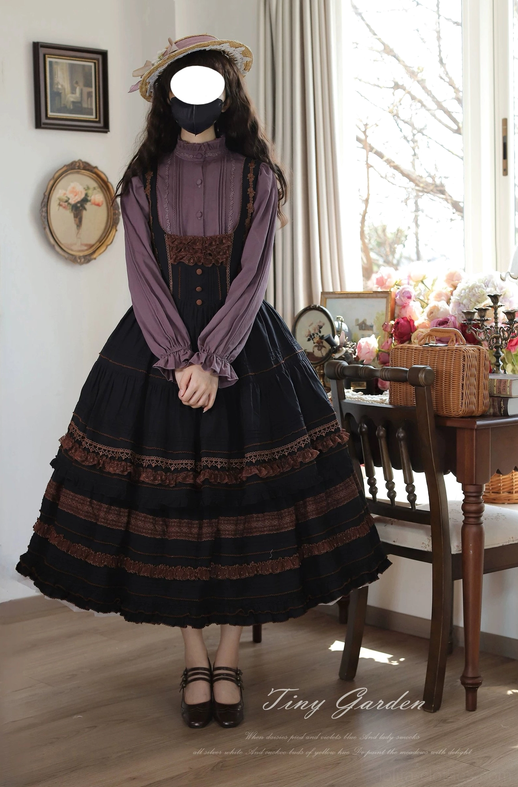 Milky white classic lolita JSK dress with white lace trim - showcasing fresh, elegant colorway and delicate cream-colored lace yoke and ruffled midi skirt