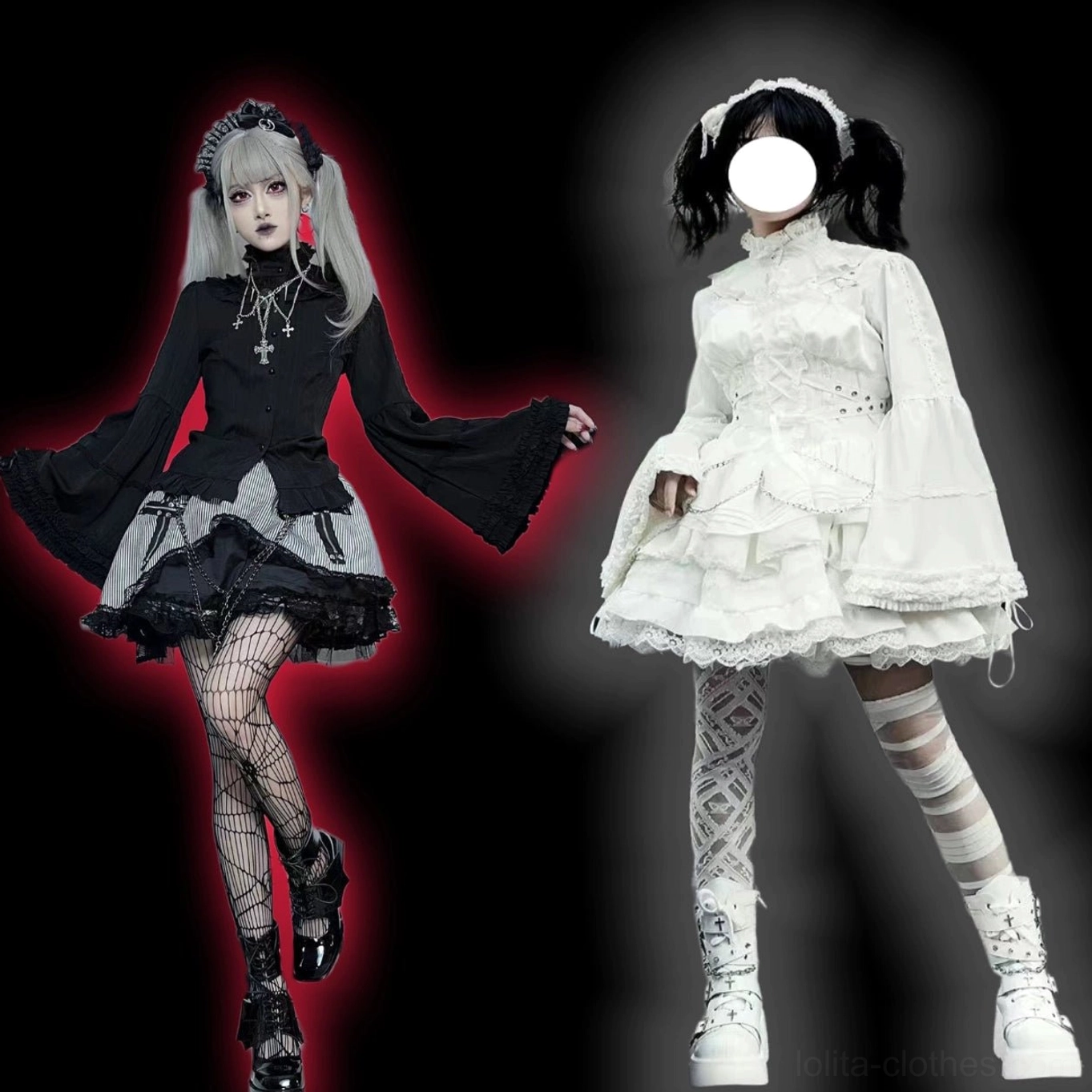 Complete front view of milky white classic Lolita blouse with all design features visible including adjustable sleeves, ruffled collar, decorative buttons, and proportioned silhouette
