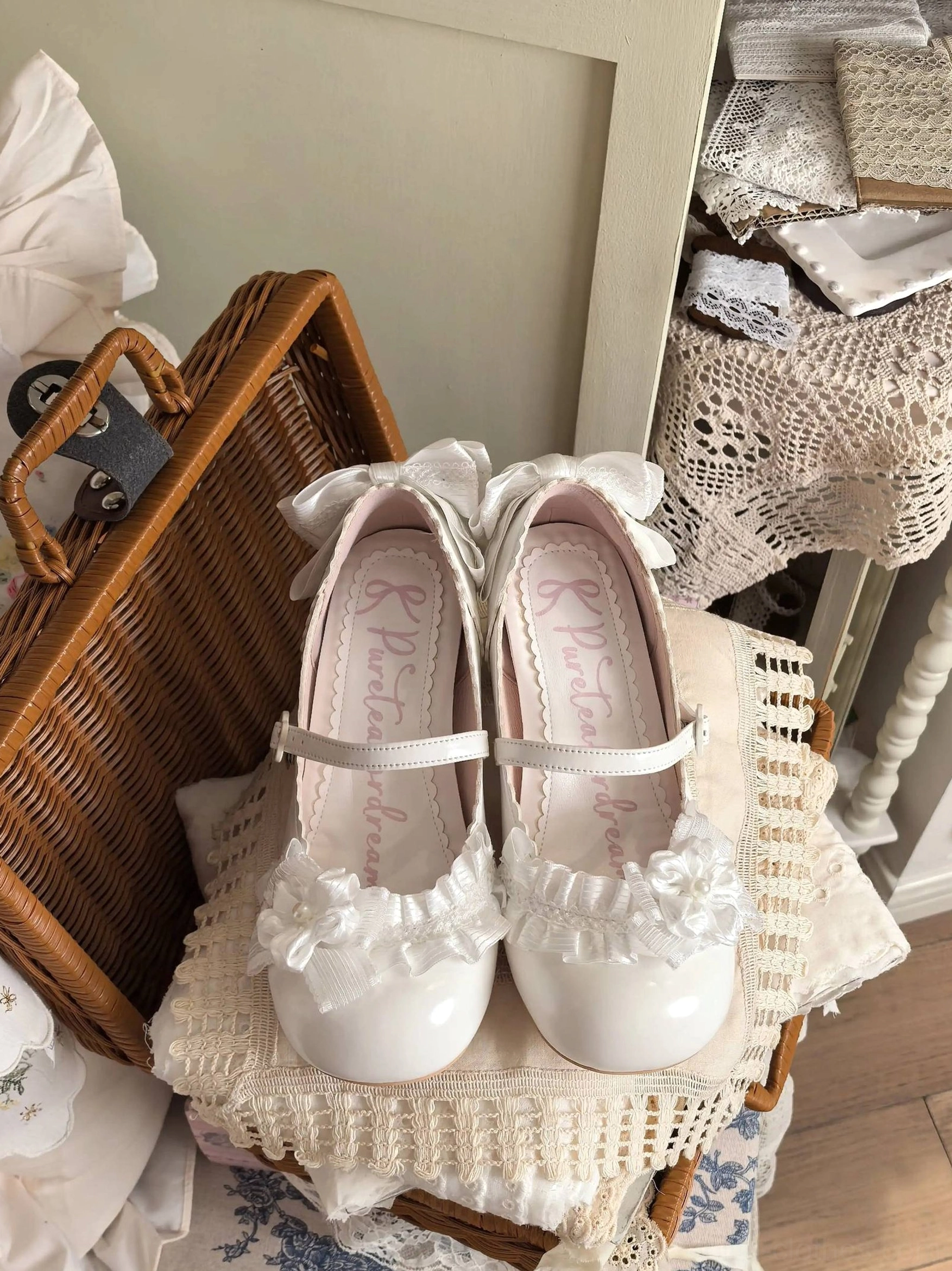milky white sweet lolita mary jane round toe heel shoes all sizes navy blue color option flat lay display