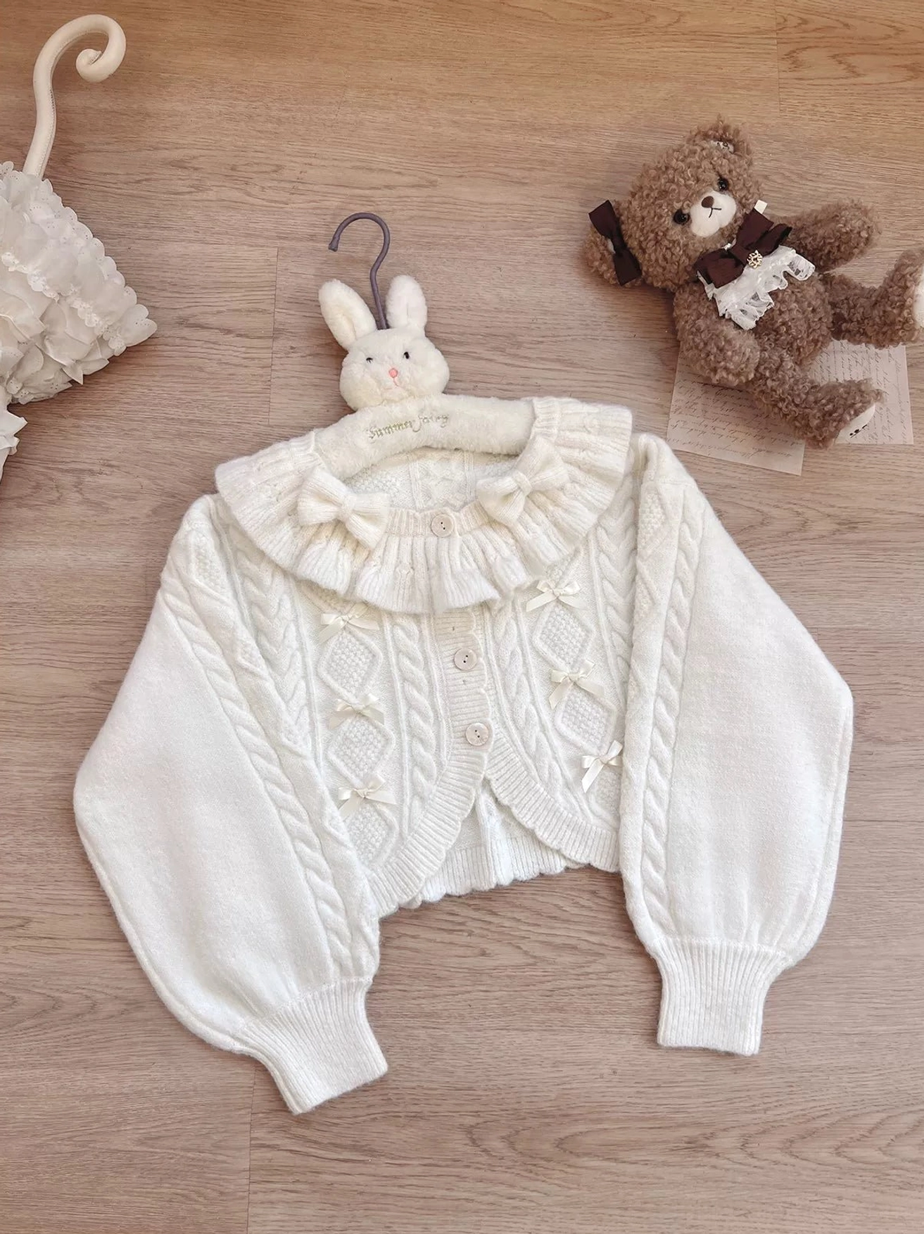 Milky White Sweet Lolita Ruffle Cardigan Comfortable Fit Lace-Trimmed Details Dainty Bow Decorations
