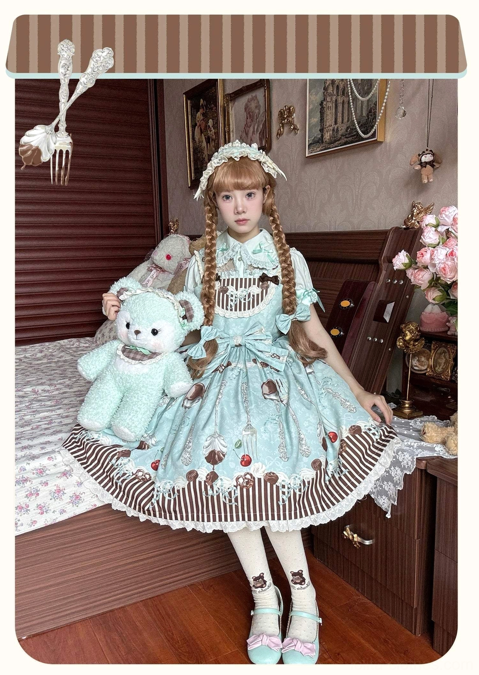 mint green sweet dessert lolita jumper skirt side seam zipper closure detail functional design