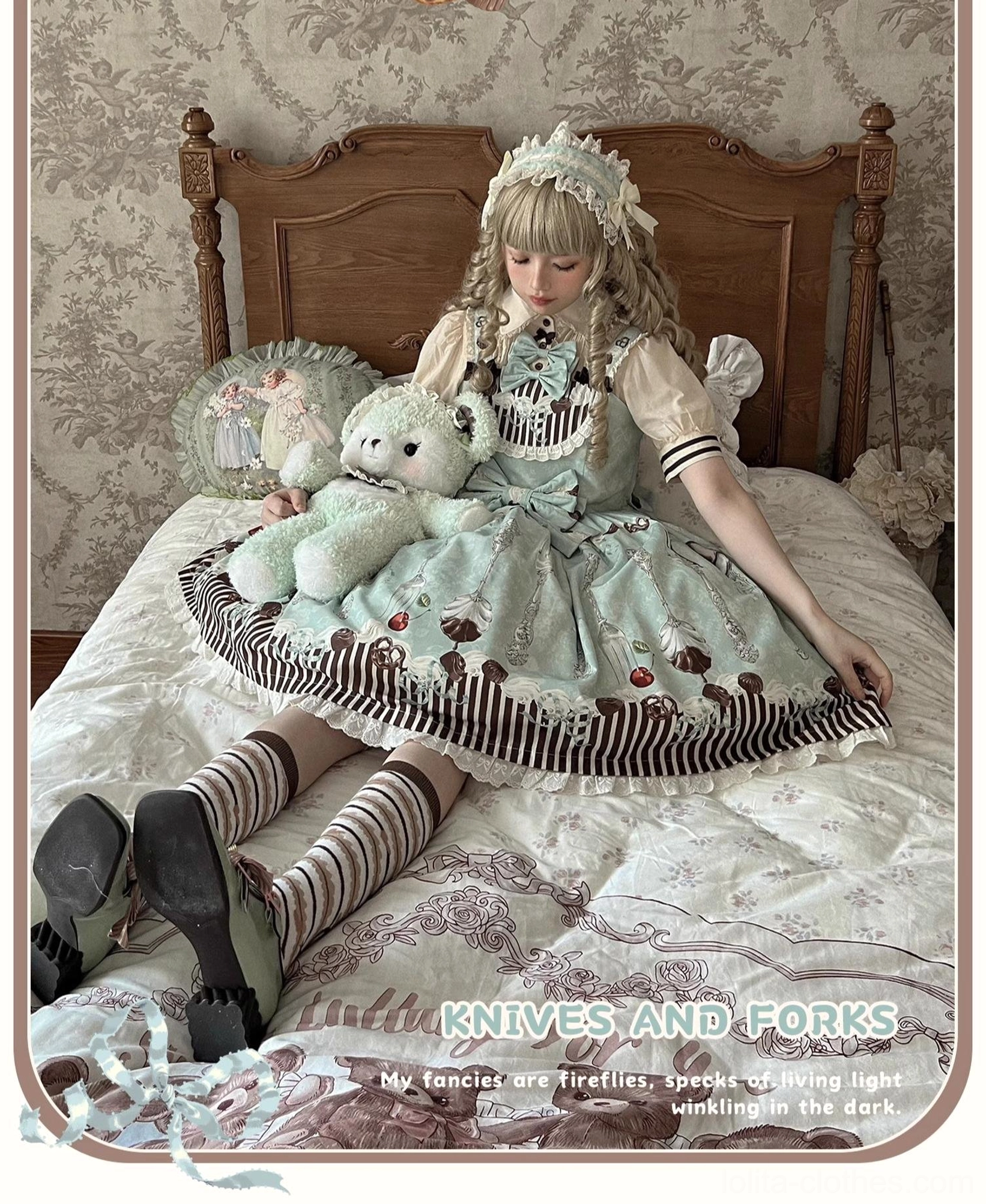 mint green lolita jumper dress jsk standalone product shot neutral background full display