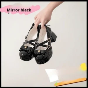mirror-black-patent-leather-sweet-lolita-high-heel-shoes-with-heart-buckle-straps-and-front-bow-overhead-view