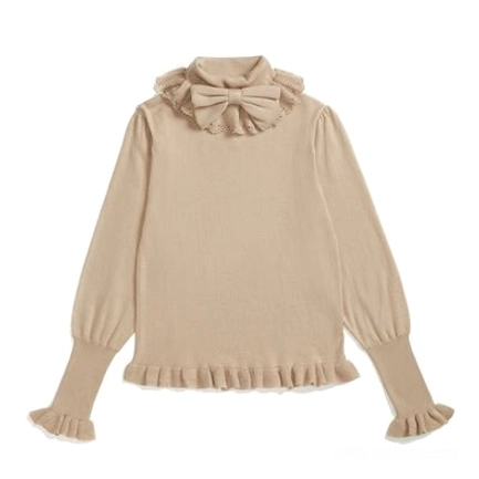 Mocha ruffled turtleneck wool lolita sweater front flat lay soft warm neutral color lolita inner knit aesthetic