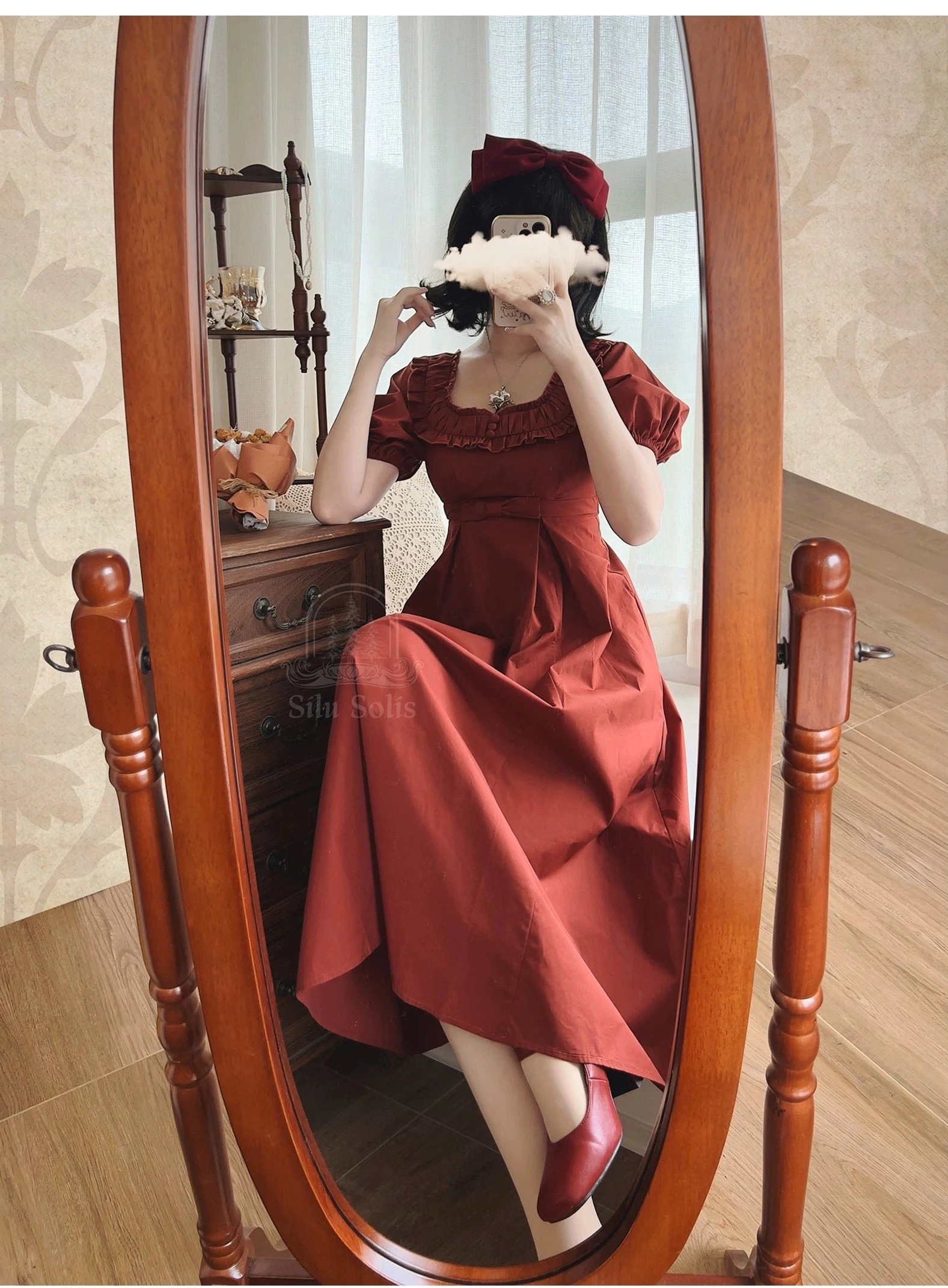 Empire waist lolita cotton dress color palette available colorways white red matcha green mustard yellow
