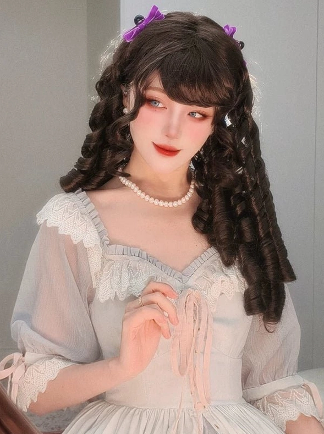 Multi-angle display lolita curly wigs sandy blonde 33cm color option vintage coordinates styling sets