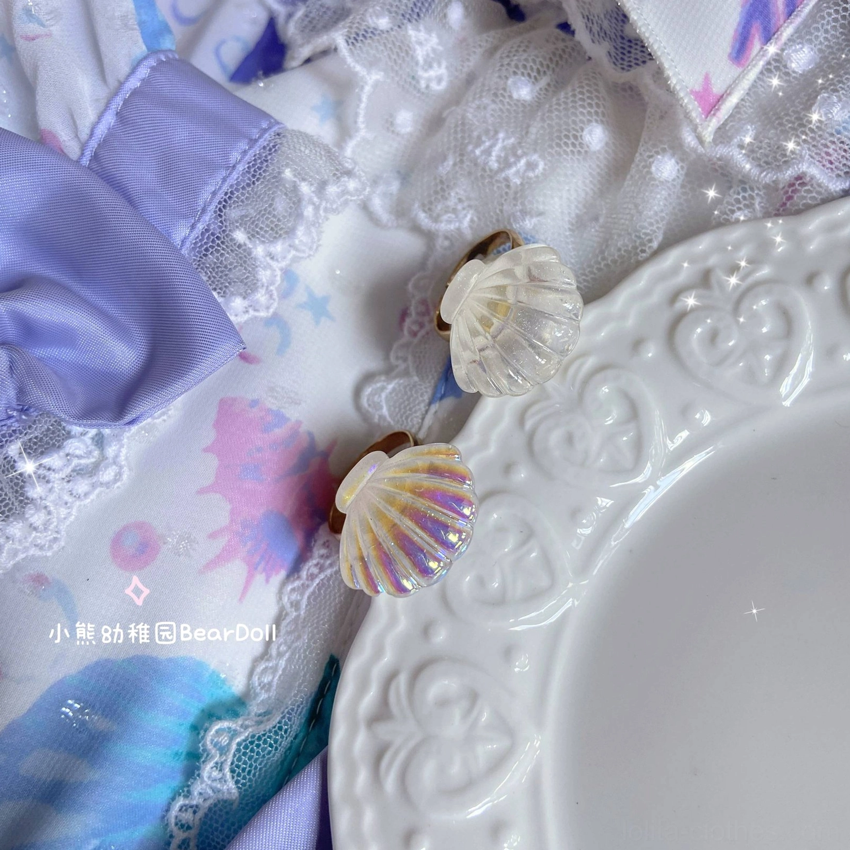 Multiple pastel Lolita resin rings stacked arrangement showcase all color variants available