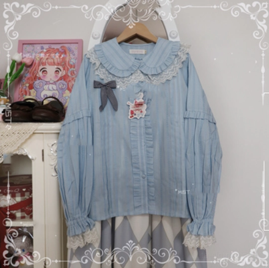 Mustard Yellow Kawaii Lolita Blouse Warm Tone Photography Detail Bishop Sleeves Lace Trim