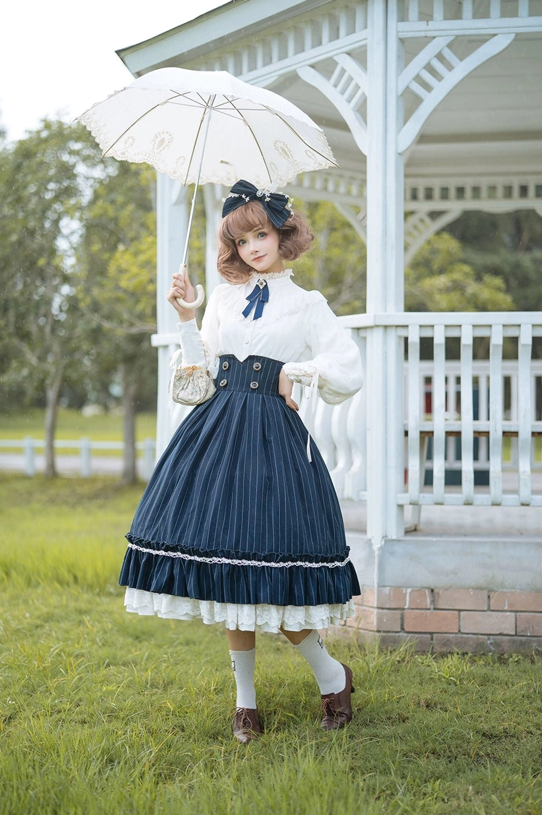 Mutton sleeve lolita blouse fabric swatch slub linen material