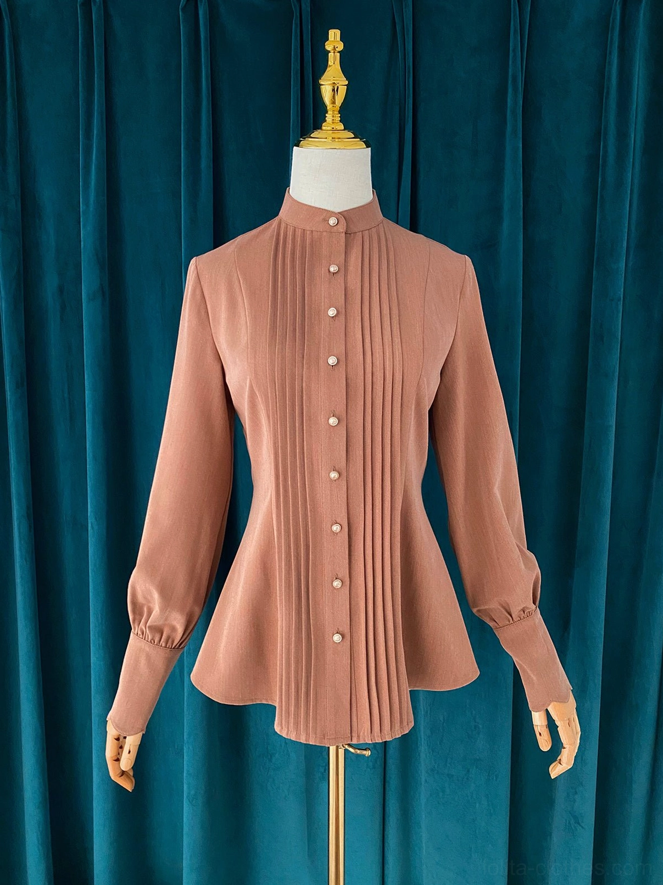 Mutton sleeve Lolita blouse removable bow tie charm cross ornament styling detail front placket accessories