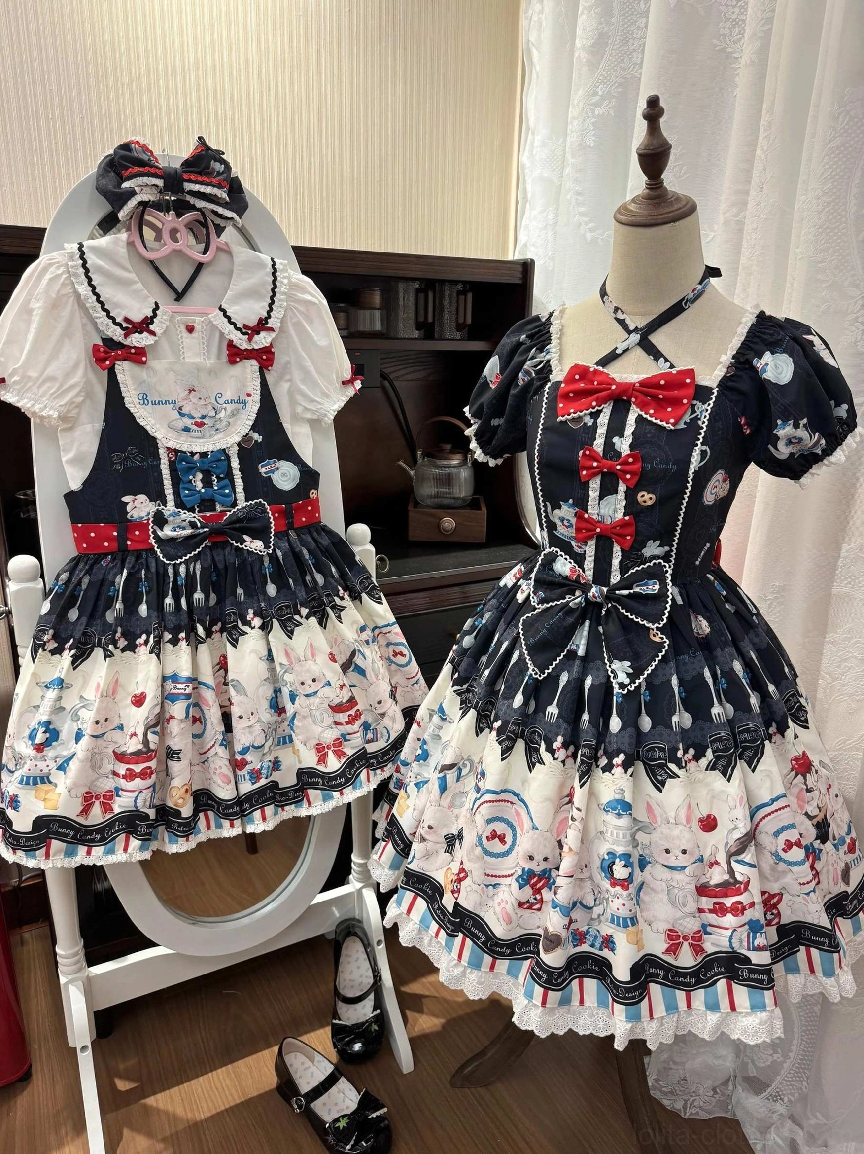 Myth Rabbit Tea Party dress coordinate styling guide JSK salopette OP three-piece set options