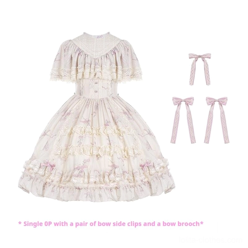 Classic lolita OP dress with 2 side clips and 1 brooch accessory complete ensemble styling ready-to-wear coordinate