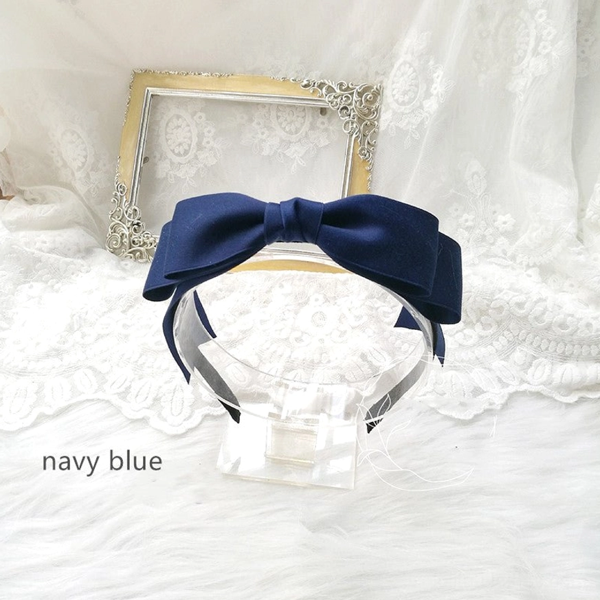 Navy blue sweet lolita hair bow clip KC matte satin fabric alternative styling display view