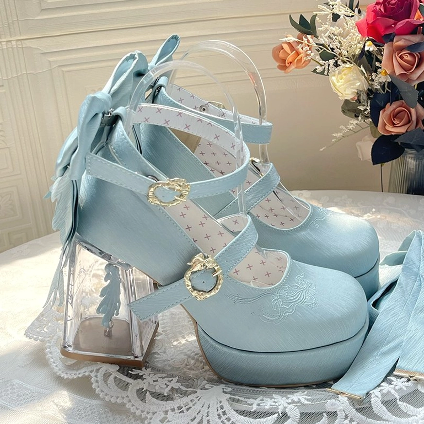 Navy blue lolita platform heels dark cool-tone colorway gothic elegant styling options