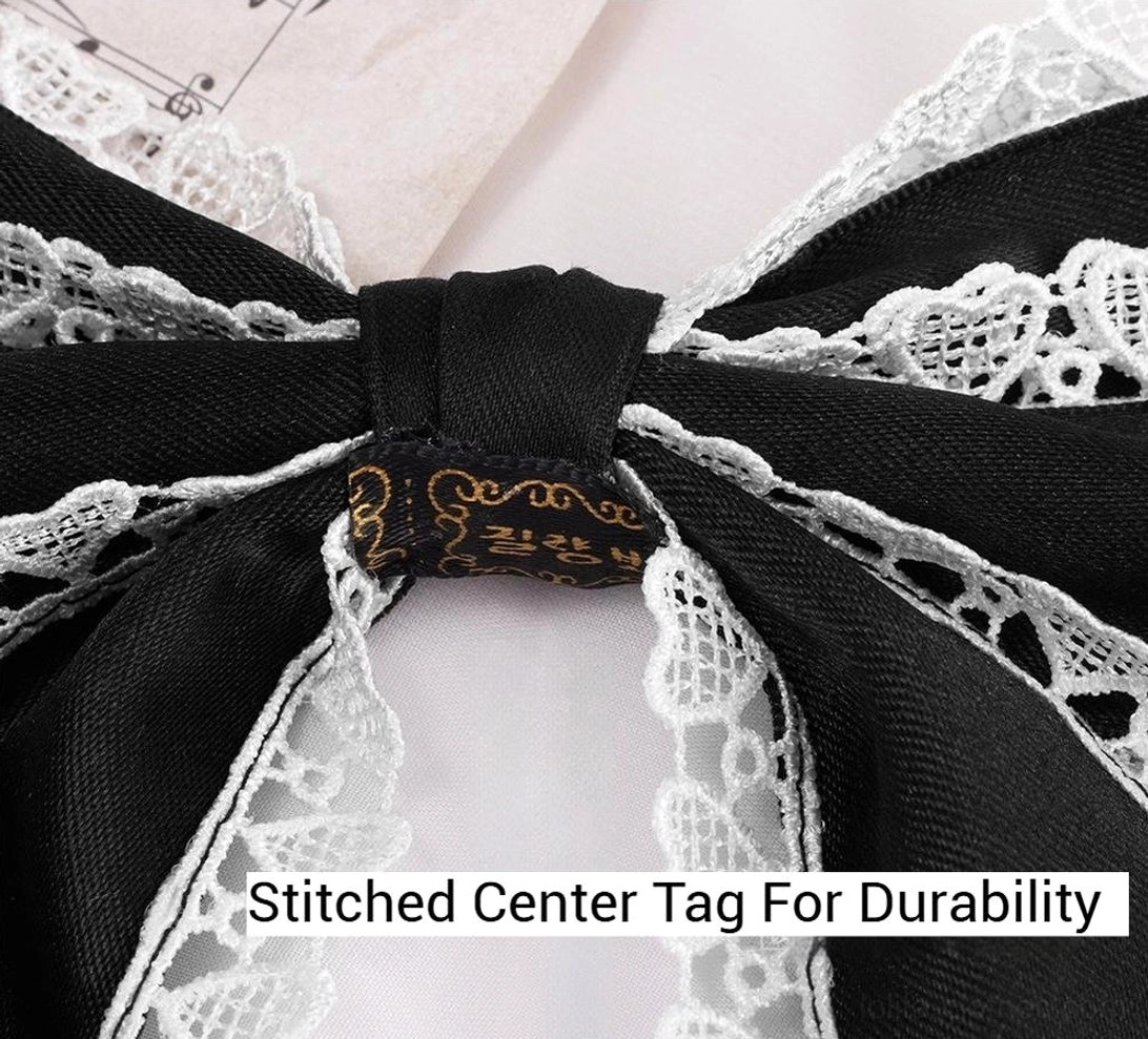 Navy blue satin sweet lolita oversized bow headdress kc clip attachment back view styling display