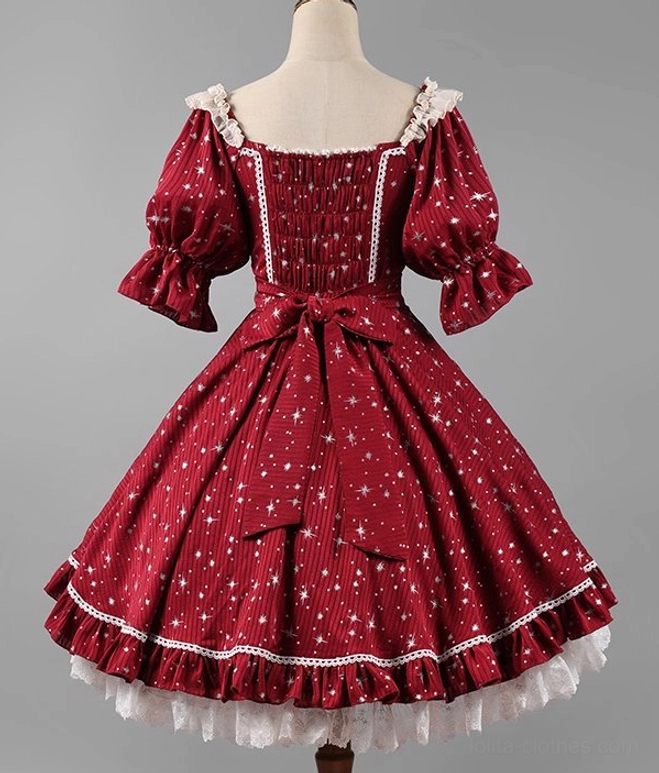 Navy blue solid lolita OP dress full-body front view classic silhouette puff sleeves sophisticated lolita coordinate style
