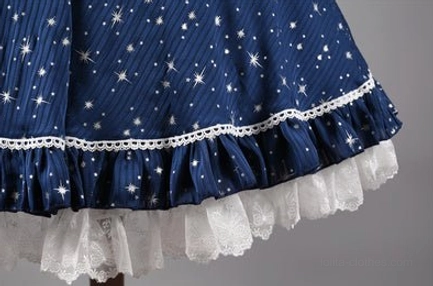 Navy blue lolita jsk dress silver star foil printed variant full body front view model posing lolita fashion