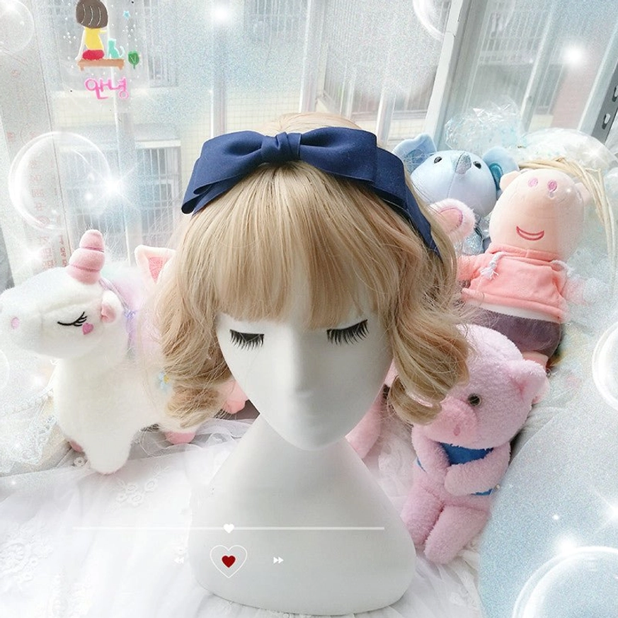 Navy blue deep sweet lolita hair bow clip KC matte satin fabric elegant dark tone display