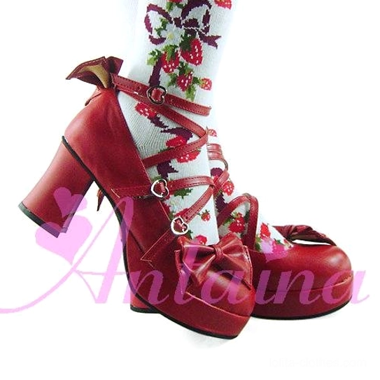 Sweet Lolita Mary Jane platform shoe in navy blue color option with dual crisscross straps and platform heel for classic school-themed coordinates